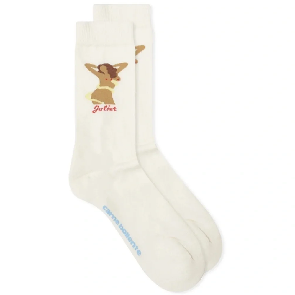 Carne Bollente Truly Loved  Romeo Juliet White Crew Socks with Graphic Design Ne